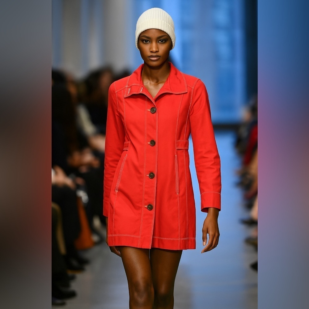 Eddie Bauer Red Cotton Blend Trench Coat Jacket Women's Petite XS Stitch